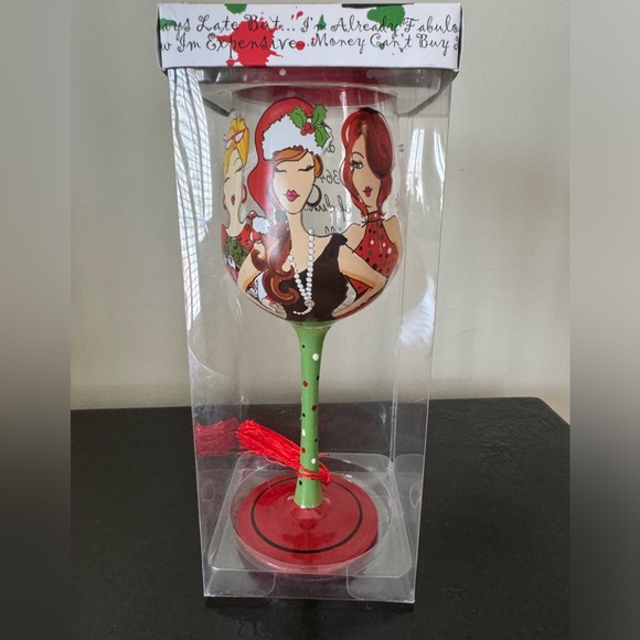Delish Hand-Painted Christmas Cheer Wine Glass NWT - Picture 1 of 6